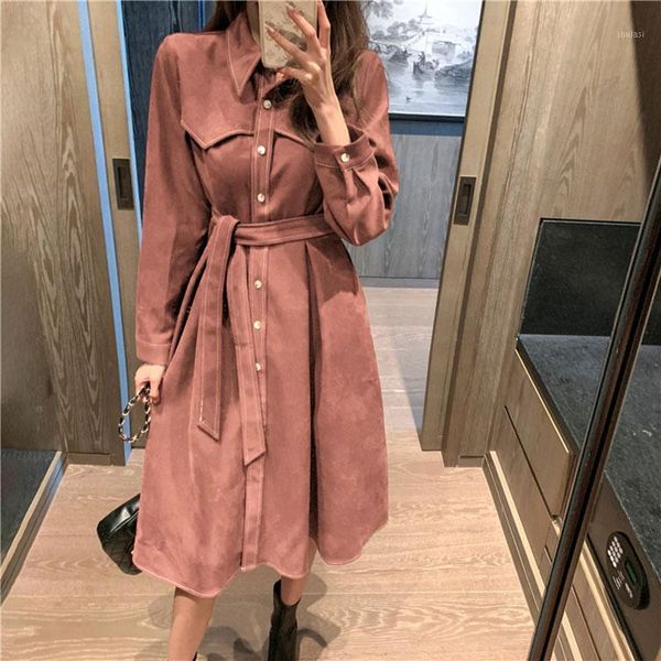 

new design corduroy long dress shirt for women spring 2021 one piece trench fashion female clothing jacket dress1, Black;gray