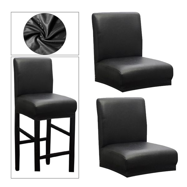 

2x stretch fit chair covers slipcovers short back stool seat bar pub black