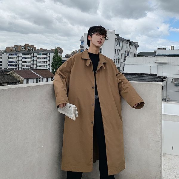 

wt805 autumn 2020 new long windbreaker korean loose jacket men, Tan;black