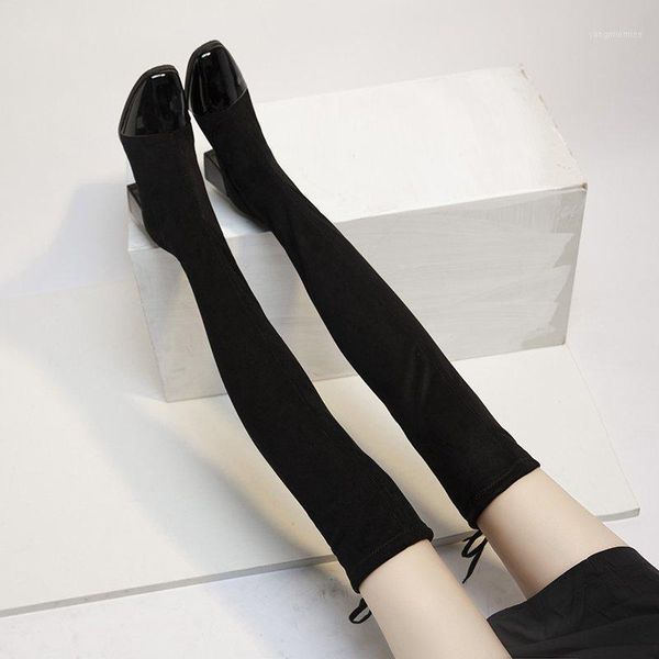

black over the knee boots women shoes suede thigh high boots heels winter long with high heels women square toe1