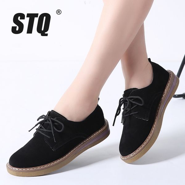 

stq 2020 spring sneakers leather suede lace up boat shoes round toe flats moccasins oxford for women 989, Red;white