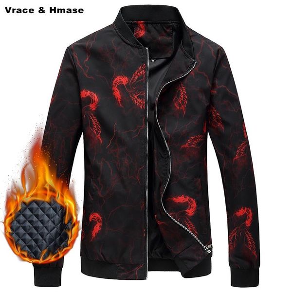 

men's jackets chinese style red phoenix 3d printing fashion boutique jacket arrival 2021 high-quality thick cotton liner winter men, Black;brown