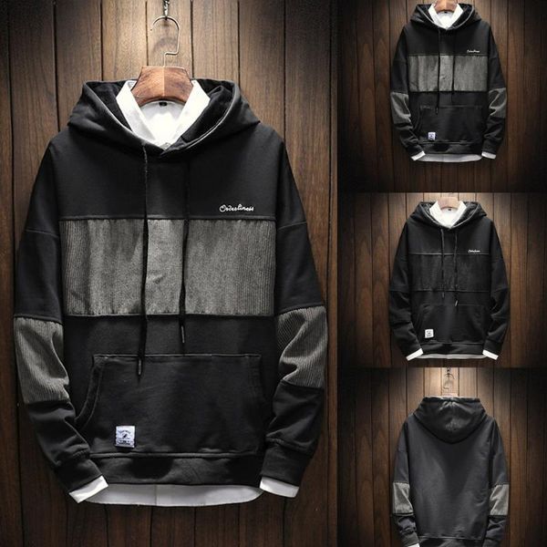 

2020 men's casual fashion streetwear autumn harajuku patchwork pullover sport style hoodie loose outwear blouse #1535, Black