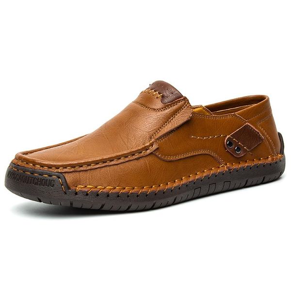 

nieuwe mannen schoenen merk echt leer mannen loafers mocassins casual schoenen ademend slip op platte bootschoenen, Black