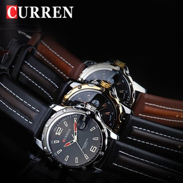 

2019 brand curren watches men fashion casual quartz hour date clock leather strap man sports wristwatch relogio masculino, Slivery;brown