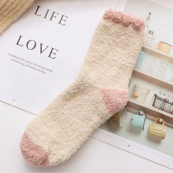 

new children's new color matching coral velvet female plush plush warm warm and socksfloor socks sleep socks eyfys, Black