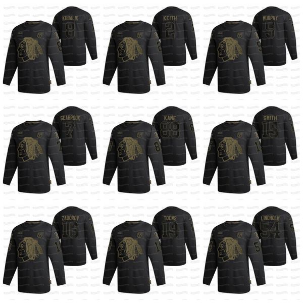 

womens patrick kane chicago blackhawks 2020 salute to service kirby dach jonathan toews duncan keith alex debrincat seabrook gilbert jersey, Black;red