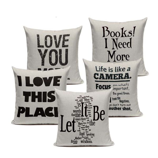 

black white love letter cushion cover decorative pillows for sofa car children's decor home woven linen throw pillow pillow case