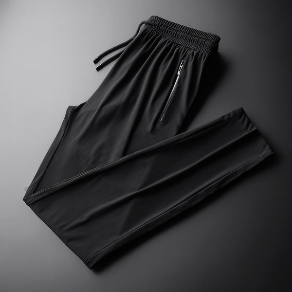 

summer light luxury long outdoor leisure sports men's straight tube fat size ice silk quick drying air conditioning pants, Black