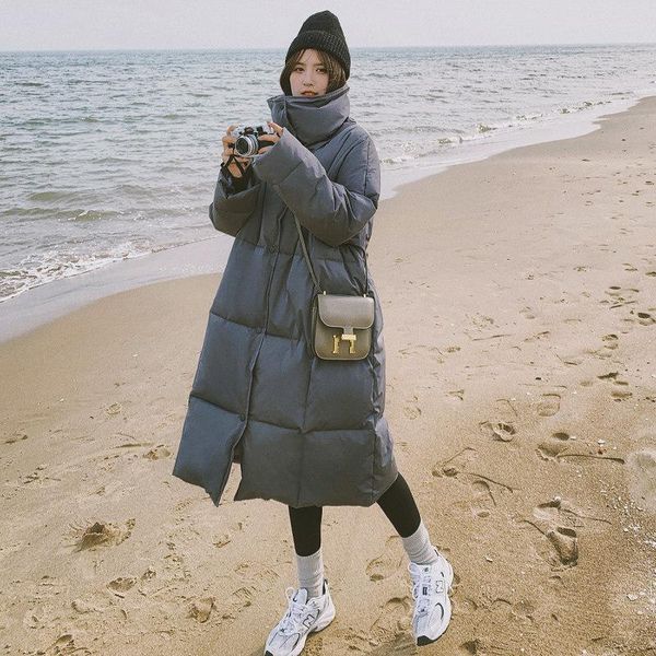 

women's down & parkas [ewq]2021 winter thickened minimalist turn collar long-sleeved women loose jackets solid color cotton padded clot, Black