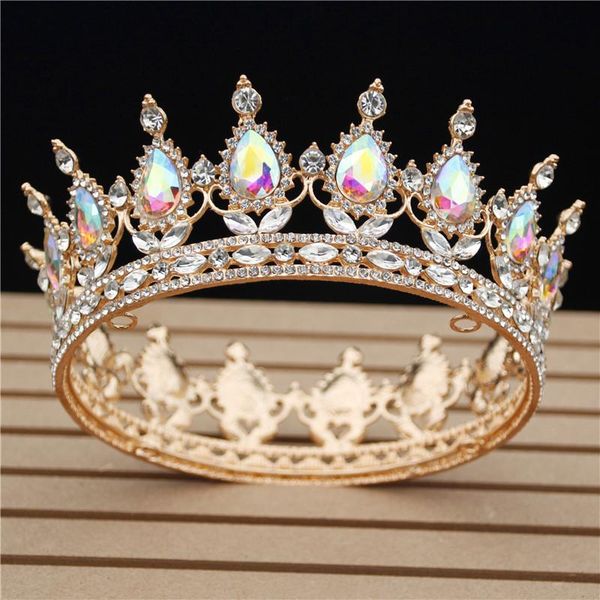 

royal queen king crown multicolour crystal wedding crown bridal tiaras and crowns pageant headband headdress bride hair jewelry, Golden;silver