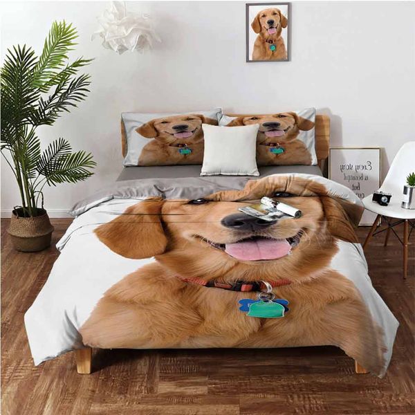 

portrait of young pedigreed dog wearing a collar and tags domestic animalbedding 3-piece set