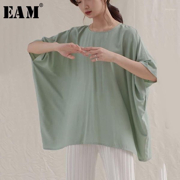 

eam] women green brief big size overslzed t-shirt new round neck half batwing sleeve fashion tide spring summer 2020 1u8721, White