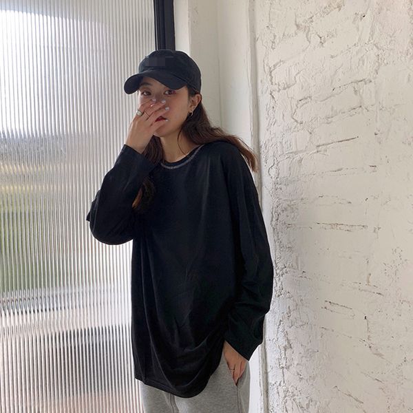 

2021 new 2 colours korean autumn color patchwork basic long sleeve t-shirts parts of women femme shirt (f3920) 1xw3, White