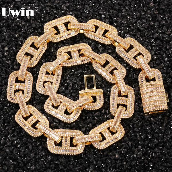 

uwin 15mm miami cuban necklaces for men hip hop cz baguette setting iced out zircon pave luxury fashion hiphop jewelry for gift, Silver