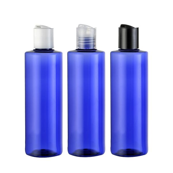 30 pz 250 ml disco vuoto superiore cosmetico PET bottiglie di lozione blu/verde/marrone/trasparente/bianco 250cc shampoo bottiglia di plastica con tappo