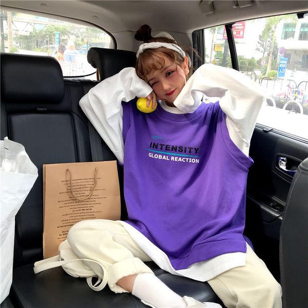 

2021 new fake korean kawaii from two amendment pieces t female sleeve neck autumn casual shirt printed letter harajuku mip3, White