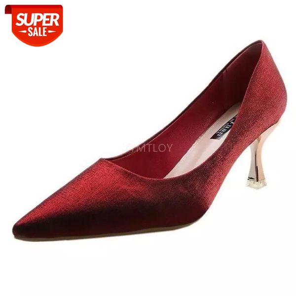 

brand high heels women shoes ladies blue pumps female zapatos de mujer 2021 pointed toe slip-on thin heels #bz3l, Black