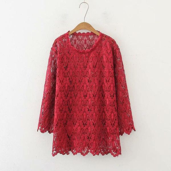 

women's blouses & shirts solid black red white lace women loose blouse 2021 plus size casual ladies spring autumn female oversize