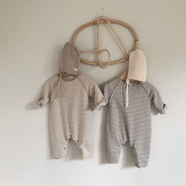 

2020 ребенок осень ползунки мальчиков и девочек вокруг шеи длинный рукав полосатый комбинезон, Blue