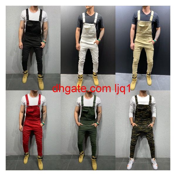 

fashionable men's suspender denim jumpers tear denim pants popular 6 colors, Blue