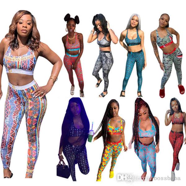

women's tracksuits ethika women designer crop vest + long pants trunks boxers fitted two pieces set patchwork shark camo swimwear 0o7j, Gray