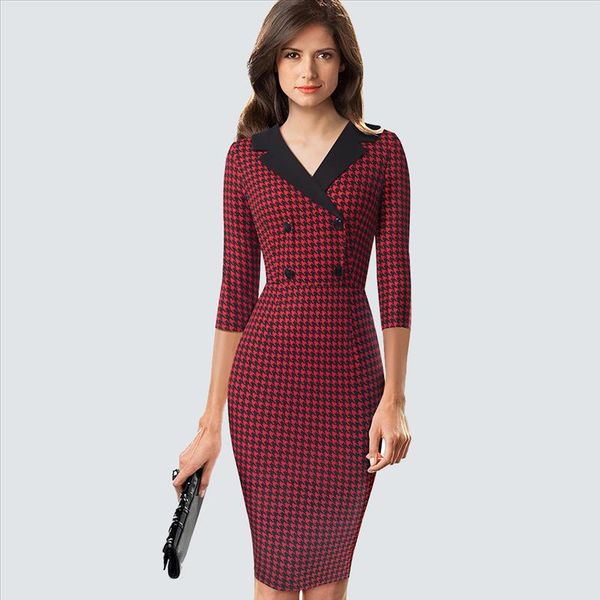 

womens dresses classic houndstooth elegant bodycon dress vintage charming office lady dress hb570 drop shipping good quality, Black;gray
