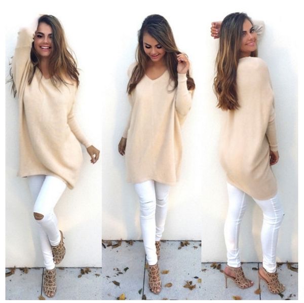 

5brob long s-3xl and winter fashion v-neck long sleeve women's autumn sweater sweaterautumn and winter fashion v-neck s-3xl sleeve wome, White