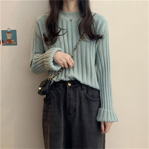 

2021 new women's knitted sweater oversized solid neck pit knit jumper lady from office sweaters winter bottom ymf4, White;black