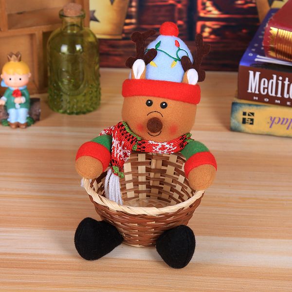 

new style decorated santa claus bamboo elk storage basket christmas candy storage basket mini xmas decoration party gift basket