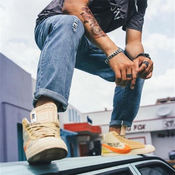 

new autumn large size ripped jeans men's loose large size halon popular logo ankle-length style ripped casual fashion jeans1, Blue