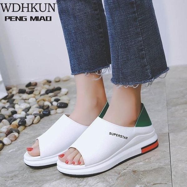 

dress shoes plus size summer casual flat women sandals sport fashion mixed colors slip-on pu leather non-slip platform beach, Black