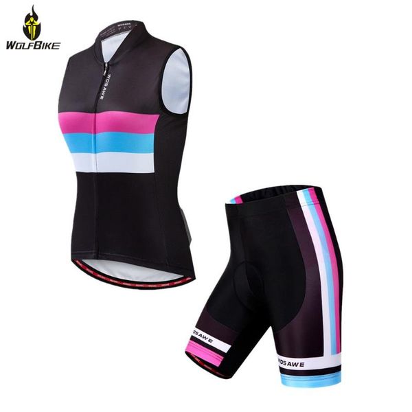 

racing sets wosawe women's cycling base layer vest sleevelss jersey skirt shorts mtb wear bicycle downhill suits bike clothing kit, Black;blue