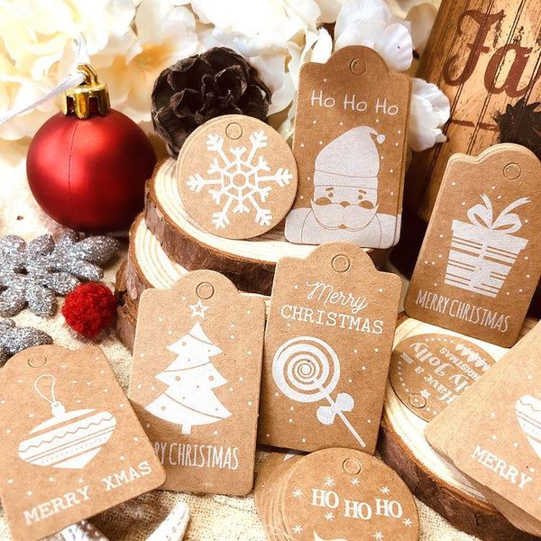 

новый 2021 с рождеством метки kraft paper card gift маркирующие diy подарочная упаковка декор подарочные карты x mas украшения для дома wmtj