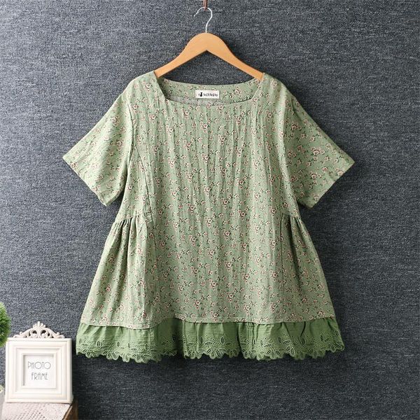 

women's blouses & shirts 2021 summer fresh o neck floral shirt cotton loose short sleeve, White