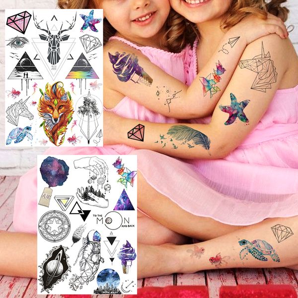 

geometric space tattoos temporary for women men realistic waterproof tattoo paste fake wolf outer space tatoos for son daughters
