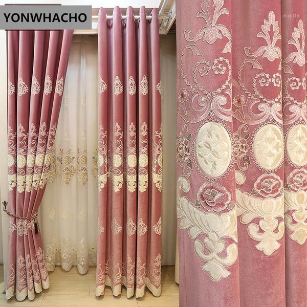 

custom curtains noble luxury velvet patch embroidery modern minimalist pink thick cloth blackout curtain tulle drapes n5371