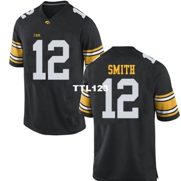 

121 iowa hawkeyes brandon smith #12 real full embroidery college jersey size s-4xl or custom any name or number jersey, Black