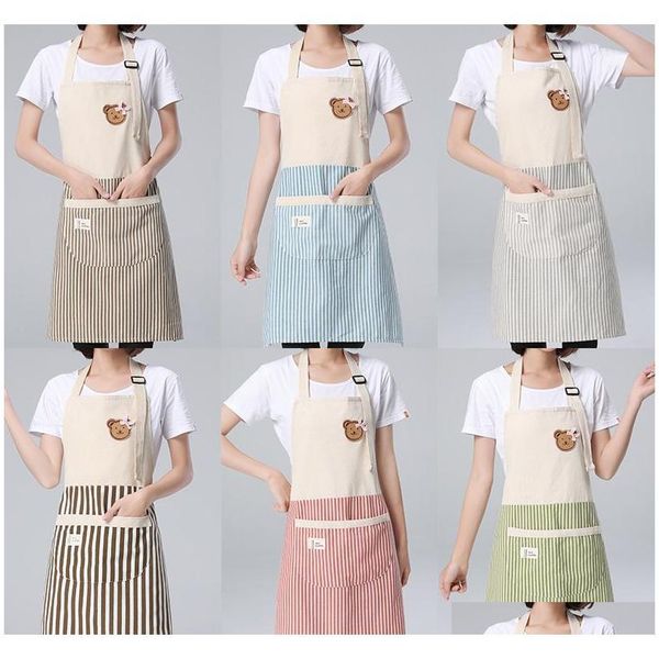

striped apron for kitchen adjustable cotton linen aprons for woman chef apron baking accessories c jllzak dh_niceshop