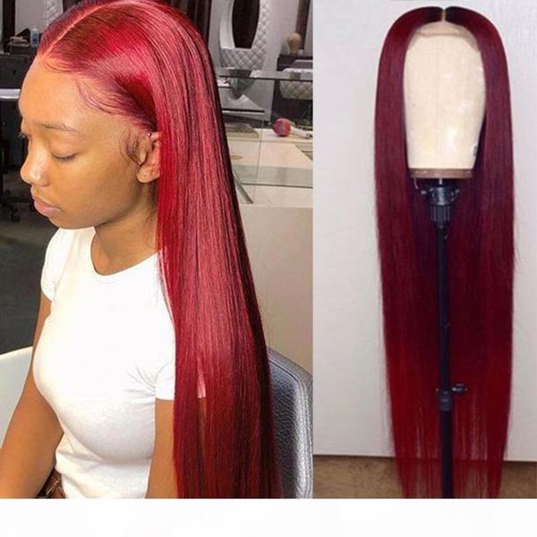 

red human hair lace wigs colored brazilian virgin ombre burgundy red lace front human hair wig pre plucked hairline for black women, Black;brown