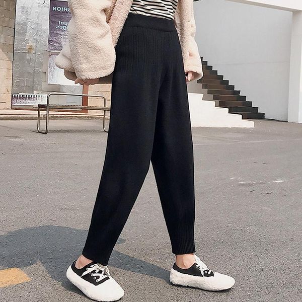 

autumn winter pregnant women knit pants solid color abdominal sports pants pleated knitting trousers maternity casual leggings, White