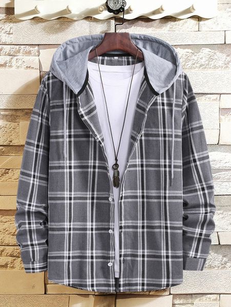 

men plaid drawstring hooded shirt without tee 00uu#, White;black
