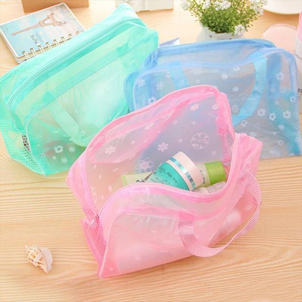 

transparent waterproof floral printed cosmetic bag makeup bag travel organizer korean bathroom wash large beauty case