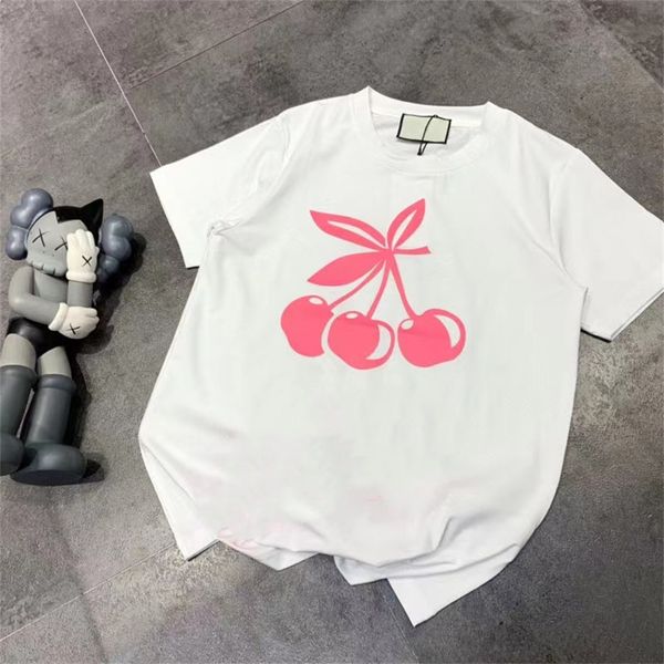 

spring summer new sweet aging cherry casual loose round neck short sleeve t-shirt, White