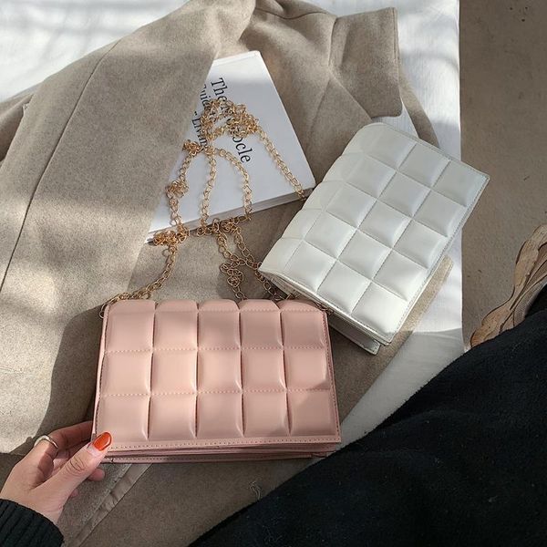 

shoulder bags fashion lattice pattern square crossbody for women 2021 portable pu leather envelope bag chain handbag