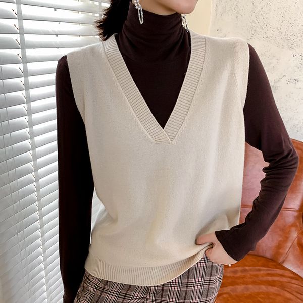 

2021 winter/autumn 4 colours waistcoat 100% knitted female jumper pullovers on wool q9ik, White;black