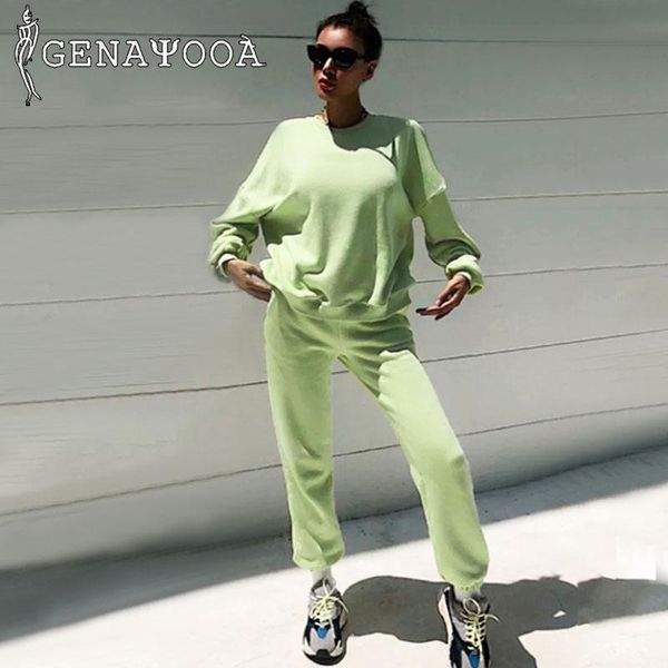 

genayooa hoddies tracksuit women set 2020 autumn winter korean two piece set and pants oversized sweatershirt 2 piece, Gray