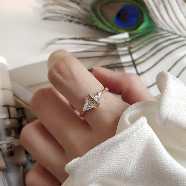 

high-endthe korean women triangular zircon ring adjustable04, Silver