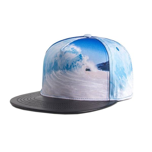 

3d printed hip hop hat for men women pu leather brim cap, Blue;gray