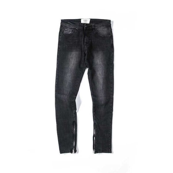

men's jeans black blue gray high street solid wash white leg zipper jeans
